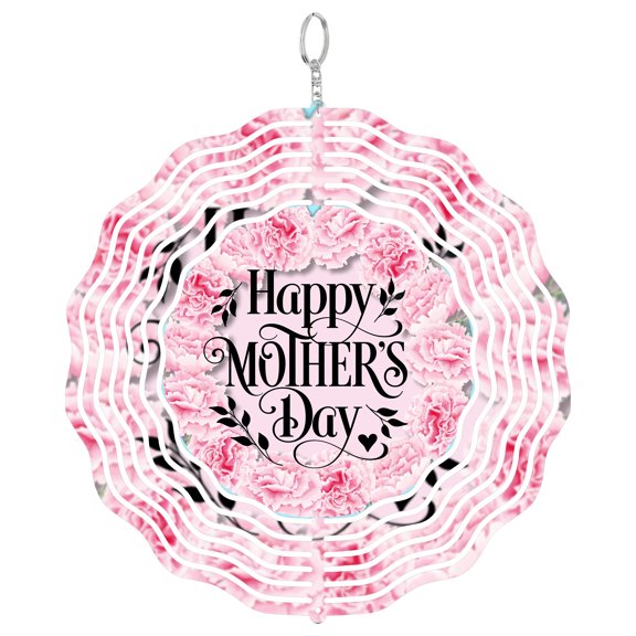 Beautiful Mothers Day Wreath 3D Wind Spinner Stainless Steel Kinetic Art Outdoor Living Decor 10 Inch