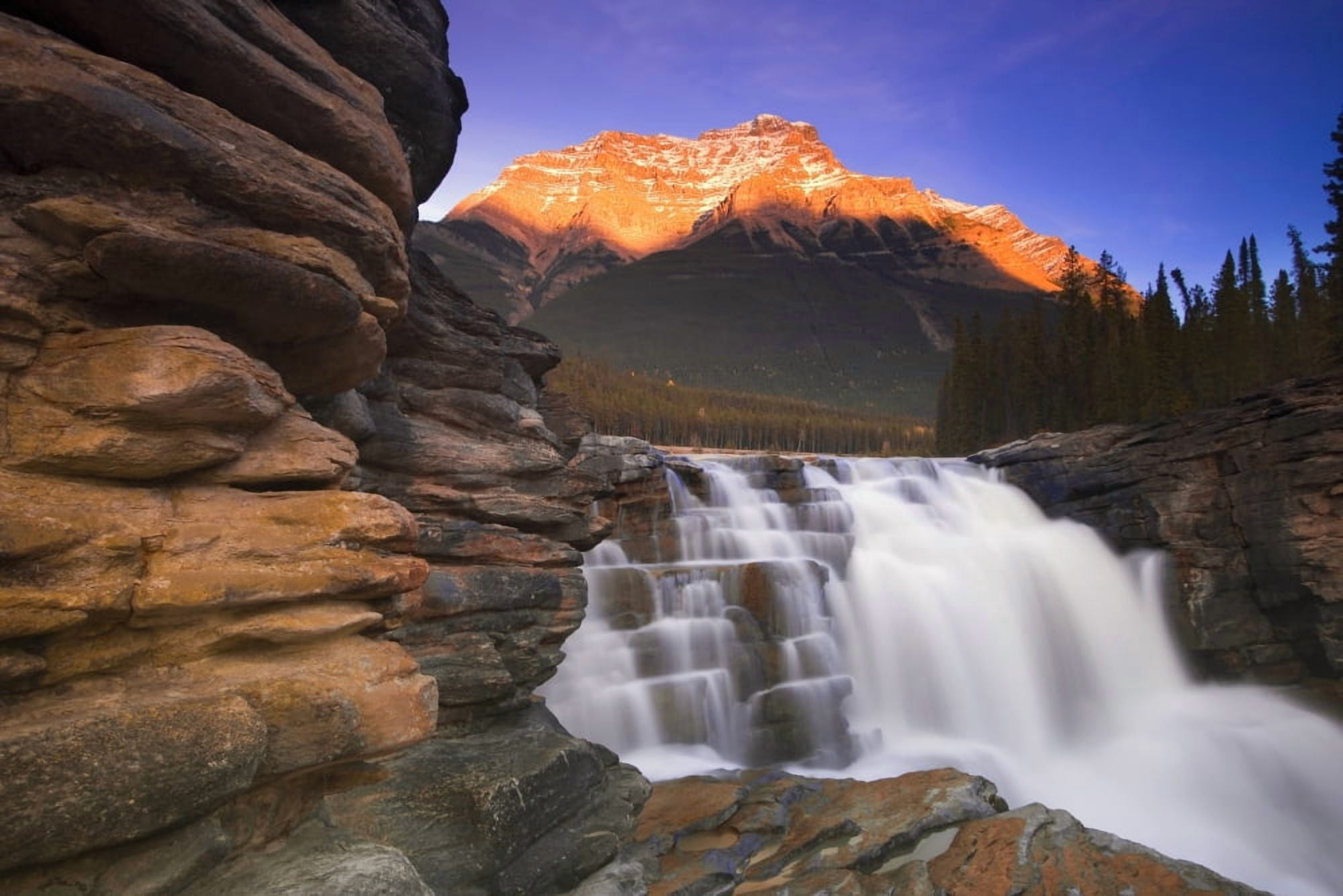 Beautiful Mountain Waterfall Canvas Art - Carson Ganci Design Pics (34 x 22)