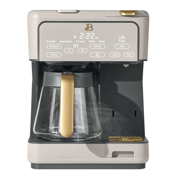 Beautiful Multi-Brew 12-Cup Programmable Drip & Single-Serve Coffee Maker, Porcini Taupe by Drew Barrymore