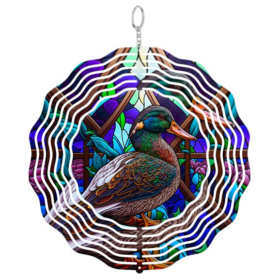 Beautiful Multi Color Mallard Duck Waterfowl 3D Wind Spinner, Stainless Steel Kinetic Art, Nature Wildlife Yard Gift, Round
