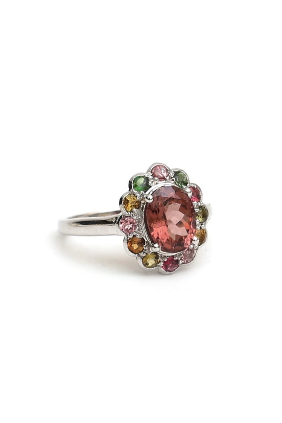 Beautiful Multi Tourmaline Art Deco Engagement & Wedding Ring 925 Sterling Silver Birthstone Solitaire Ring - Anniversary Ring - gift for her