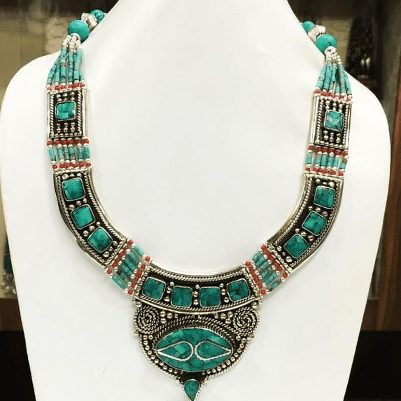 Beautiful MultiColor Real Stone Tibetan Necklace for Women