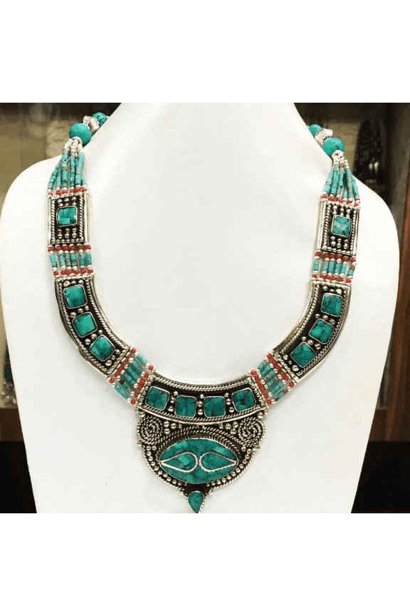 Beautiful MultiColor Real Stone Tibetan Necklace for Women