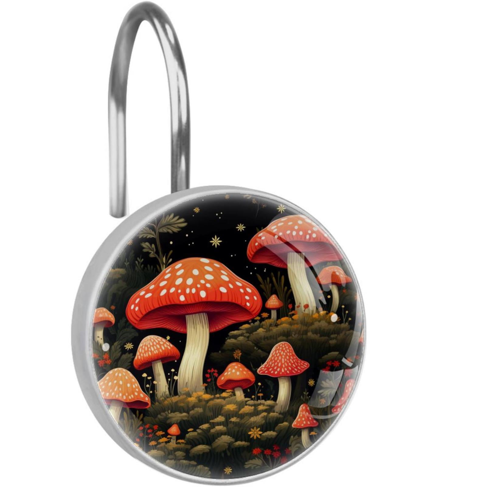 Beautiful Mushroom 12-Pack Round Hooks Stainless Steel Shower Curtain ...