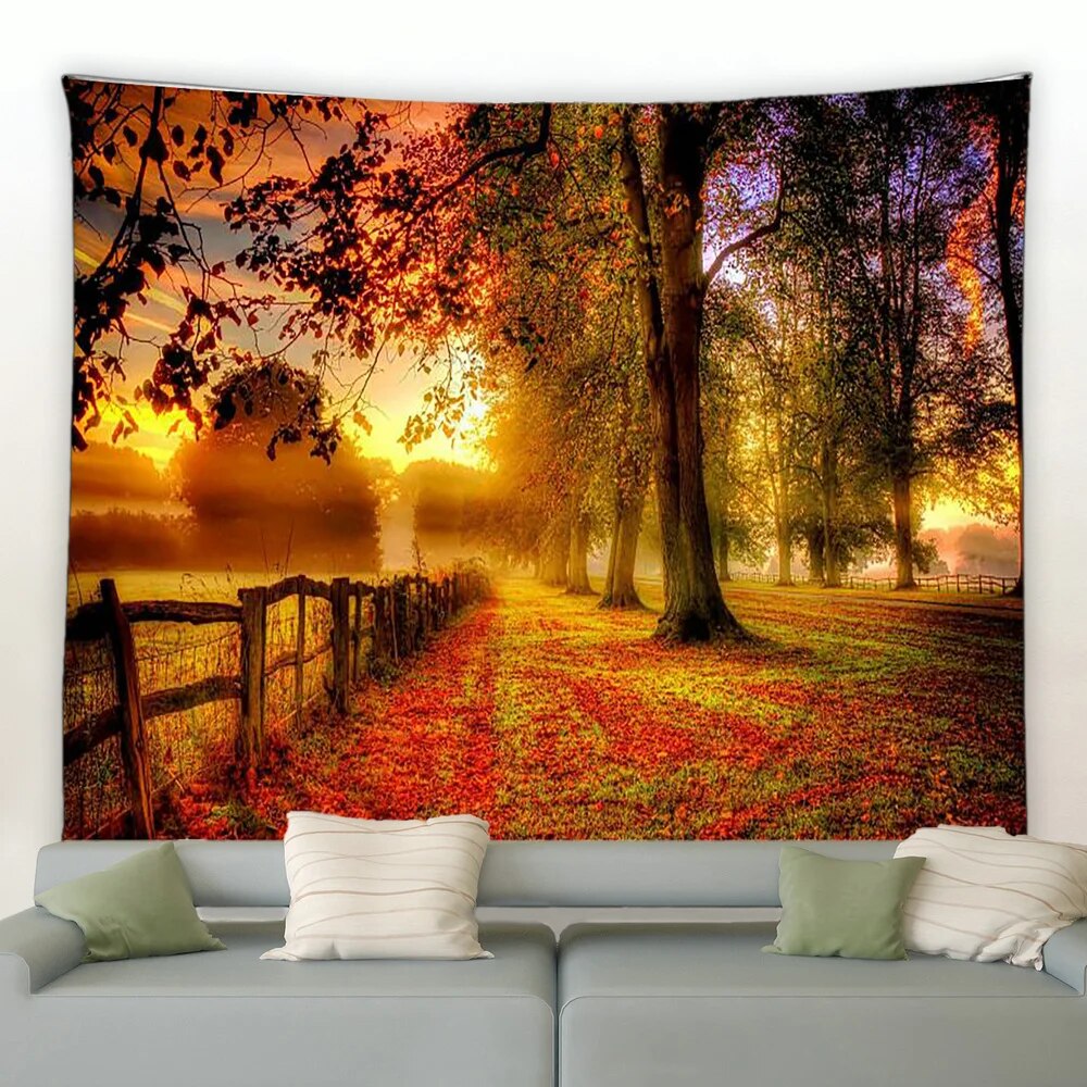 Beautiful Natural Forest Big Tapestry Autumn Landscape Hippie Wall