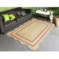 thumbnail image 1 of Beautiful Natural Jute Scalloped Area Rug with Red Designs Size 4 x 6 Feet ( 120 cm x 180 cm ), 1 of 4