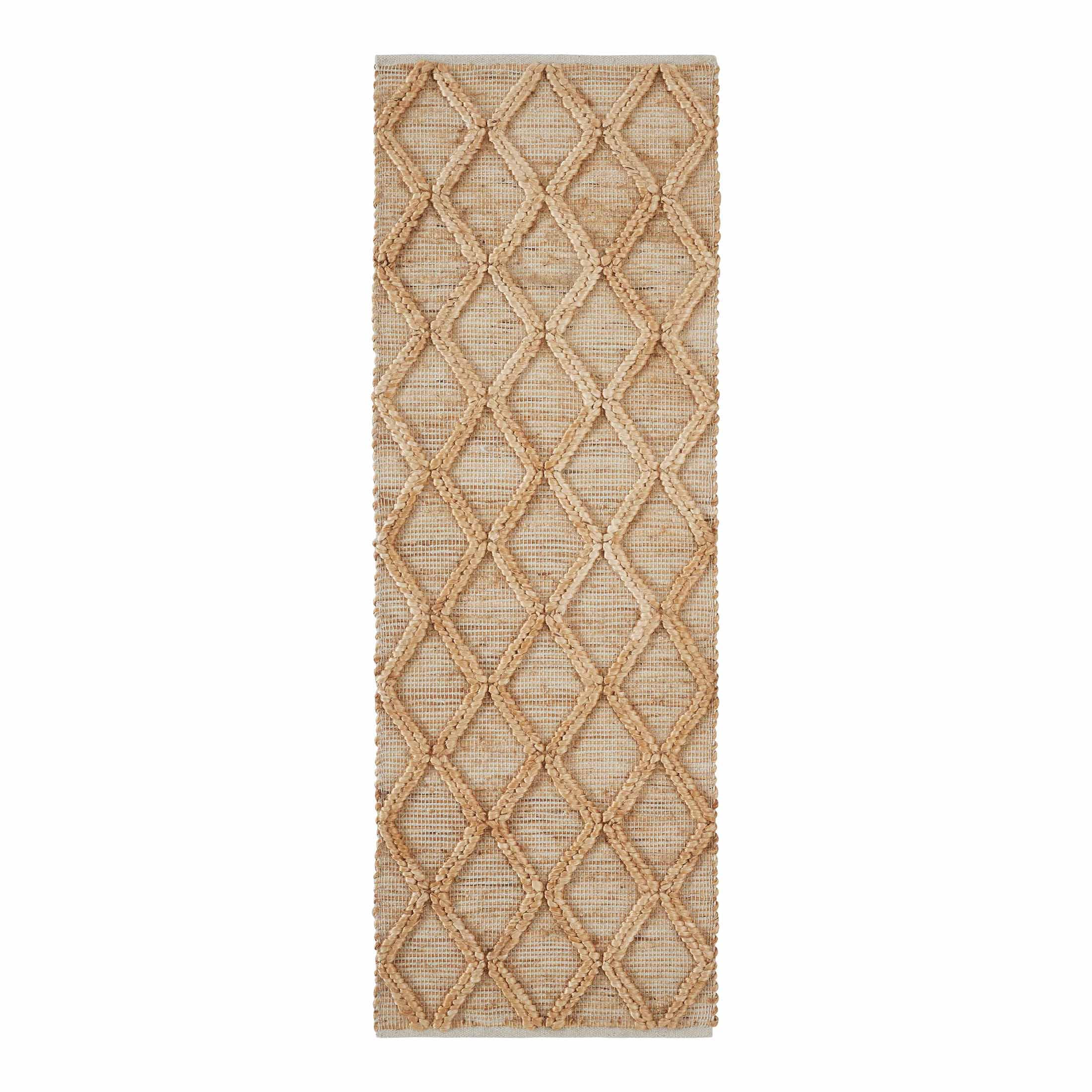 Beautiful Natural Jute Trellis Diamond Indoor Rug Runner by Drew Barrymore, 2.5' x 7'