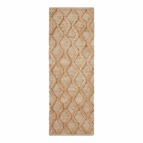 Beautiful Natural Jute Trellis Diamond Indoor Rug Runner by Drew Barrymore, 2.5' x 7'