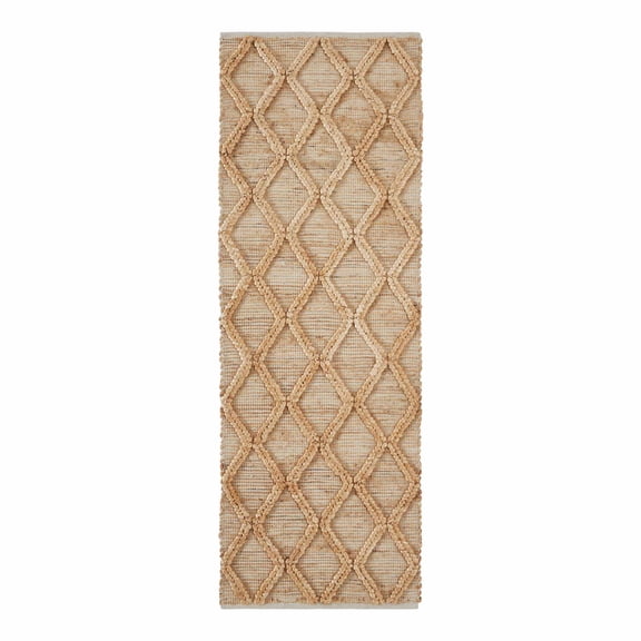 Beautiful Natural Jute Trellis Diamond Indoor Rug Runner by Drew Barrymore, 2.5' x 7'