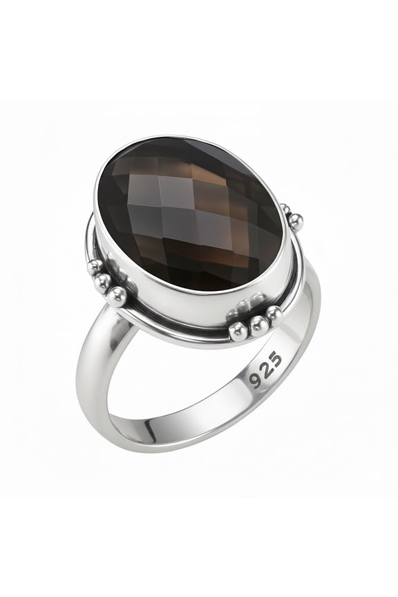 Beautiful Natural Smoky Quartz Gemstone Handmade Unique Designer Ethnic Tribal Gypsy Boho Style Fashion Ring For Women & Men 925 Sterling Silver Hallmarked Finger Ring Jewelry