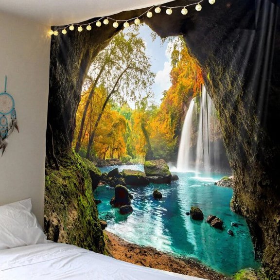 Beautiful Natural Waterfall Forest Printed Large Tapestry Cheap Hippie Wall Hanging Bohemi