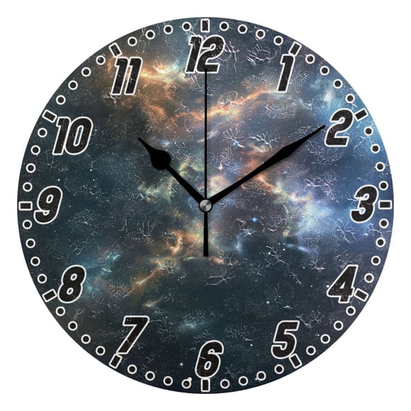 Beautiful Nebulae Round Wall Clock Battery Operated Silent Non-Ticking Bedroom Office Kitchen Home School Decor 10"(Black)