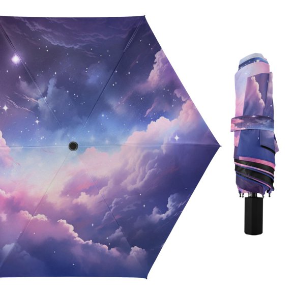 Beautiful Night Sky with Cloud Compact Sun Umbrella Windproof Travel Umbrellas for Rain Strong Portable UV Protection