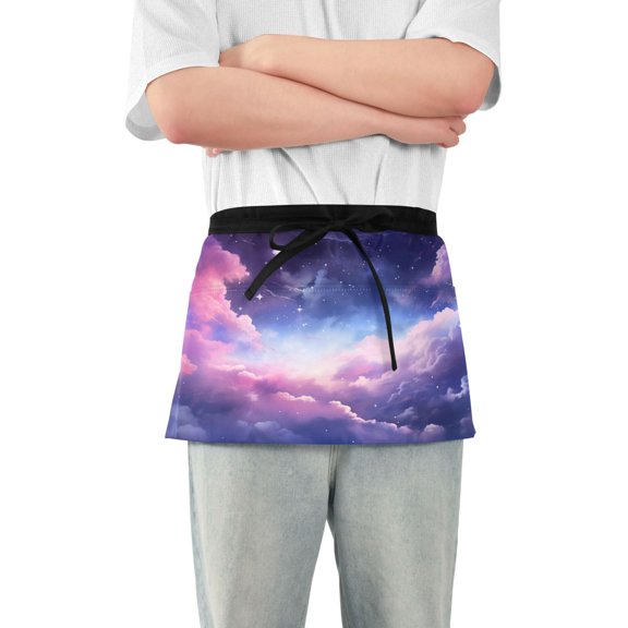 Beautiful Night Sky with Cloud Server Apron with 3 Pockets Waterproof Waitress Waist Short Apron for Man Woman 12 Inches