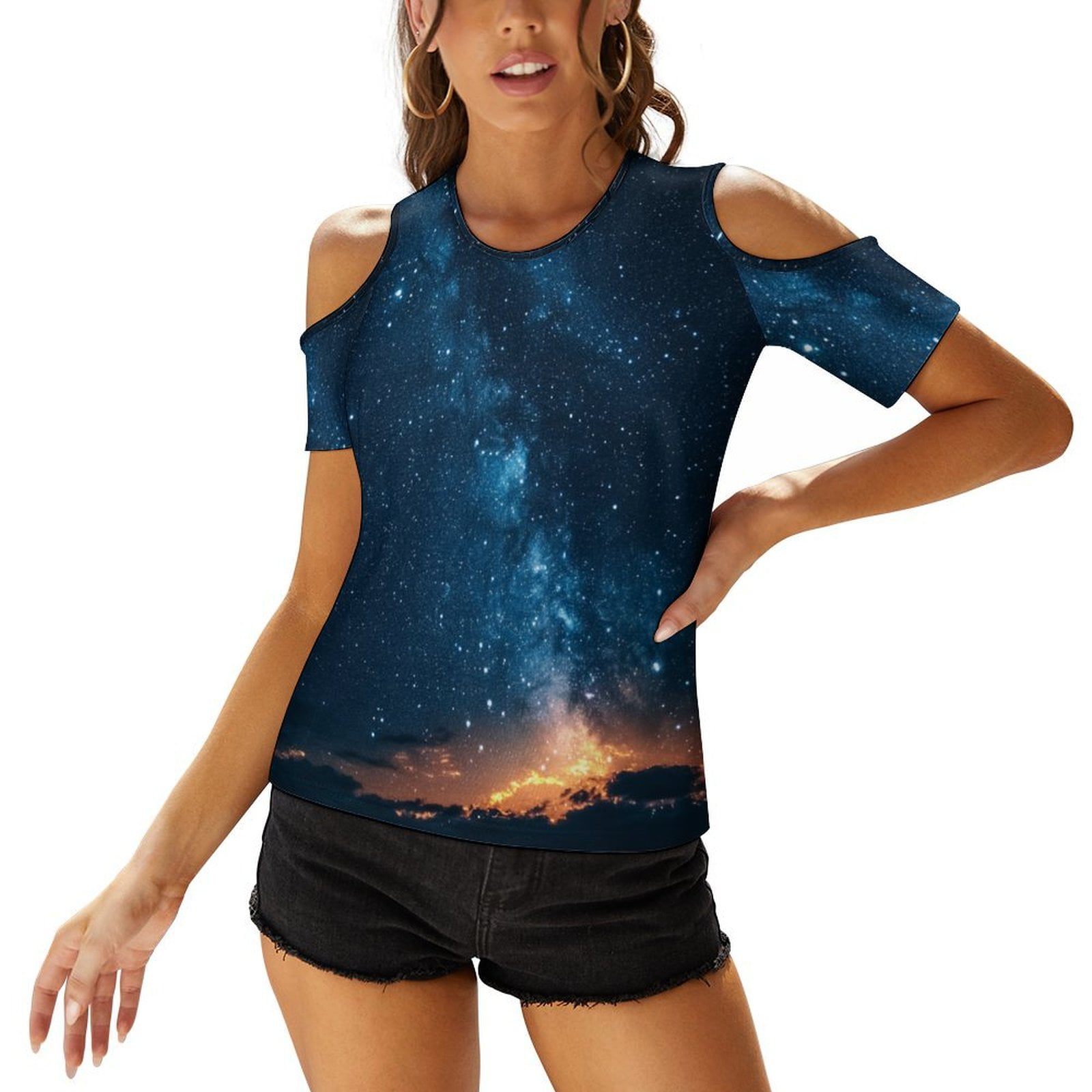 Beautiful Northern Lights Women's Off Shoulder Tops Casual Loose Shirt ...