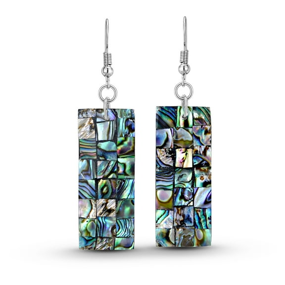 Beautiful Ocean Long Rectangle Shaped Abalone Seashell Dangle Earrings