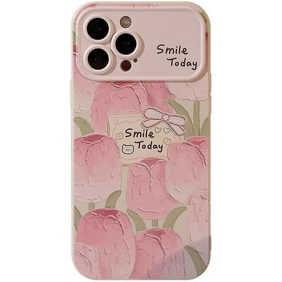 Beautiful Oil Painting Tulips Flowers Large Window Camera Lens Protector Phone Case Compatible with iPhone Case (Pink,iPhone 13 Pro)