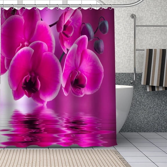 Beautiful Orchid Shower Curtains Bathroom Curtain Fabric Waterproof Polyester for Bathtub Home Fashion Art Decor with 12