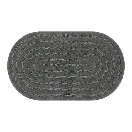 Beautiful Oval Cotton Bath Rug by Drew Barrymore, Charcoal Gray, 20" x 34"