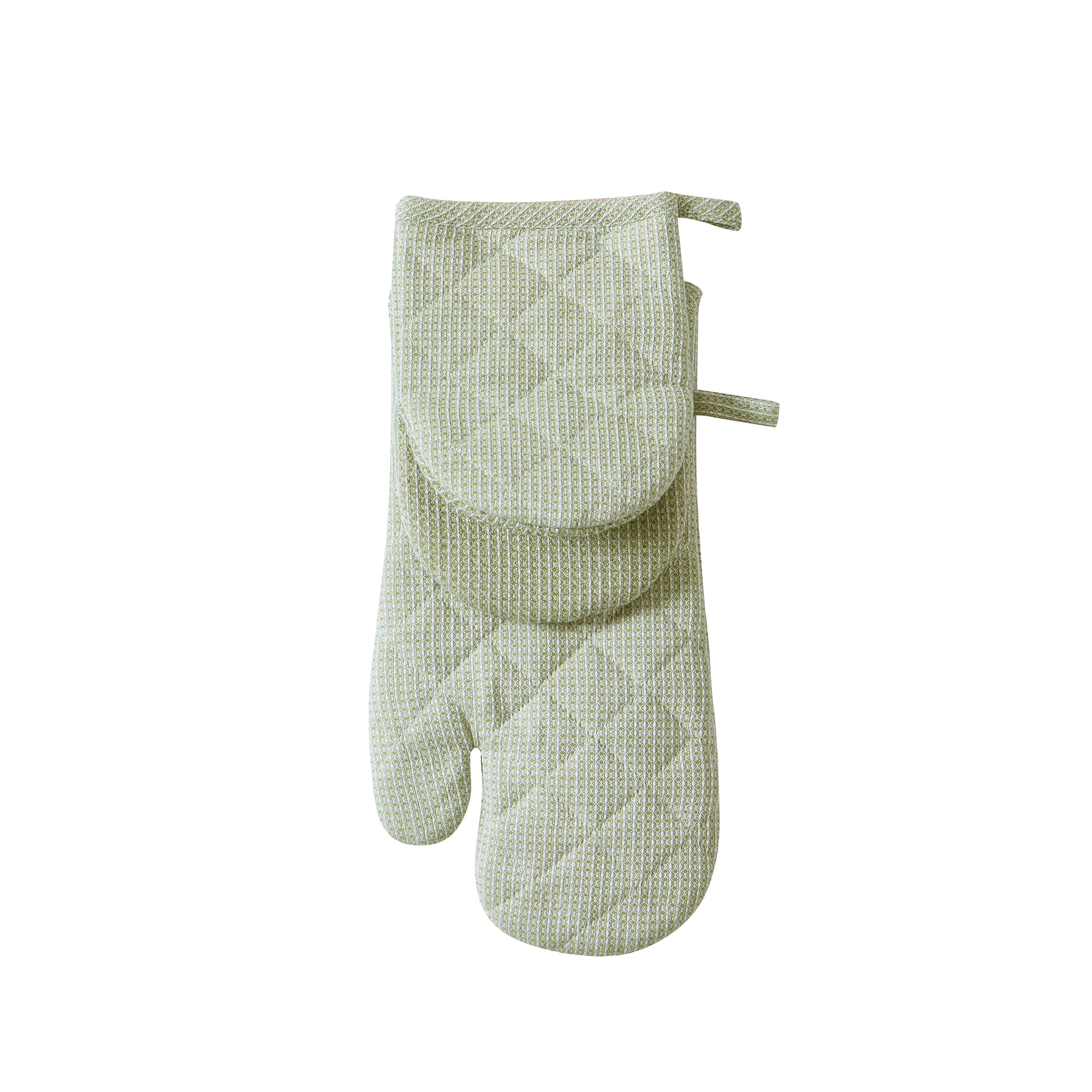 Beautiful Kitchen Waffle Oven Mitt & Mini Mitt Set, 100% Cotton, Heat Resistant, Sage Green, 2 Pack