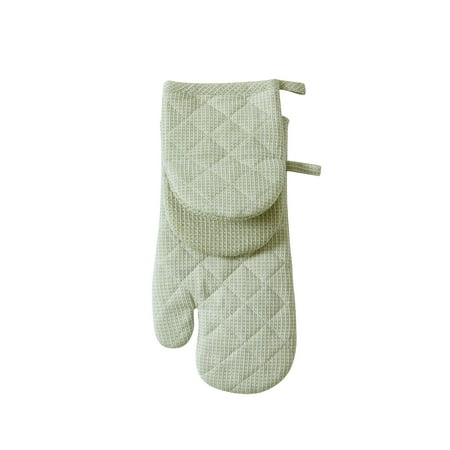 Beautiful Kitchen Waffle Oven Mitt & Mini Mitt Set, 100% Cotton, Heat Resistant, Sage Green, 2 Pack