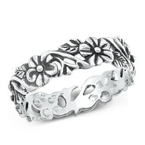 Beautiful Oxidized Flower Ring .925 Sterling Silver Band Jewelry Female Male Unisex Size 8