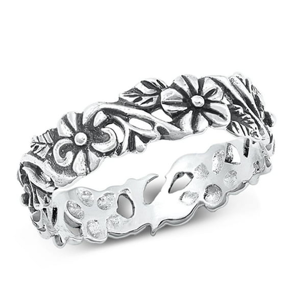 Beautiful Oxidized Flower Ring .925 Sterling Silver Band Jewelry Female Male Unisex Size 8