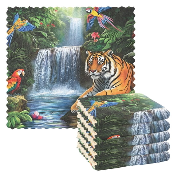 Beautiful Painting Tigers Kitchen Cloth Dish Towels for Drying Washing Absorbent Dish Rags Reusable soft kitchen dishcloth set 6 Pack