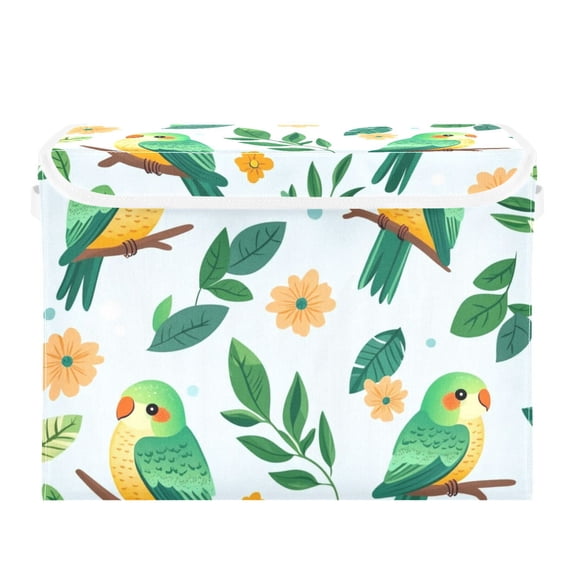 Beautiful Parrots and Floral Large Storage Bins with Linen Collapsible Lid Storage Box 16.7 x 12.6 x 11.8in