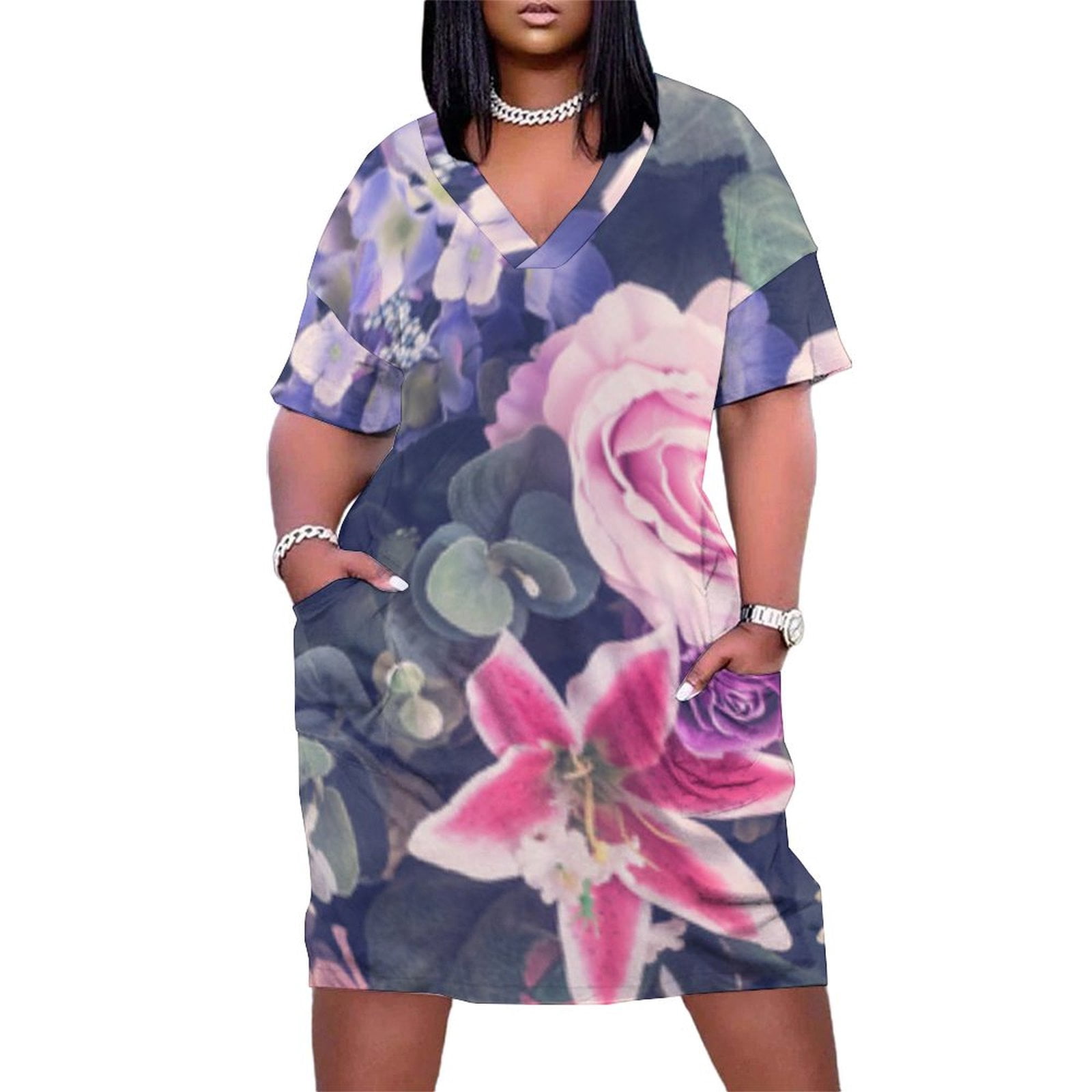 Beautiful Pastel Flower Bouquet Blooms Women's Loose Short Sleeve Dress ...
