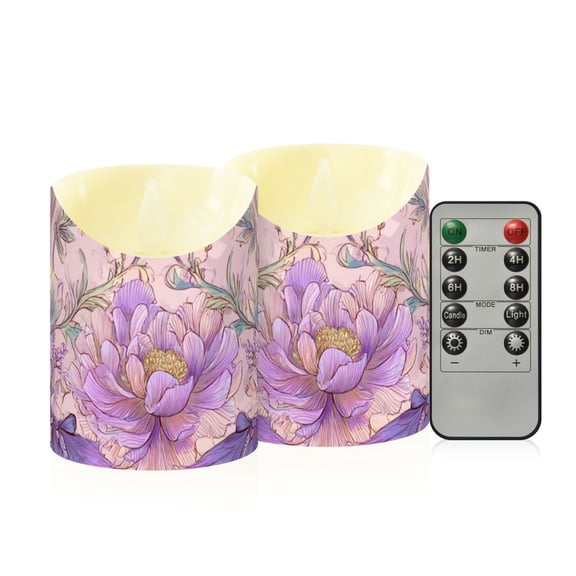 Beautiful Pastel Flowers Elegant Dragonfly Flickering Flameless Candles with Remote Timer Battery Operated LED Tealight Set of 2 S