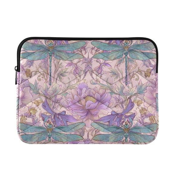 Beautiful Pastel Flowers Elegant Dragonfly Quilted Laptop Protective Cases Computer Sleeves Tablet Bags Briefcases M