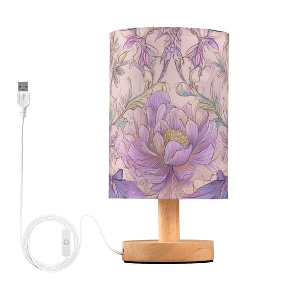 Beautiful Pastel Flowers Elegant Dragonfly Table Lamp with USB Port LED Warm Light Lamp Night Light Home Decor