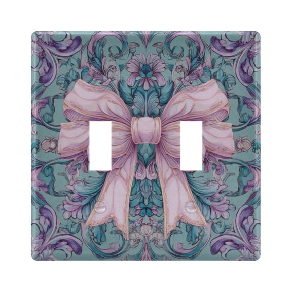 Beautiful Pastel Pink Bows Green Background Light Switch Cover Electrical Outlet Cover Replaceable Wall Plates 2-Gang