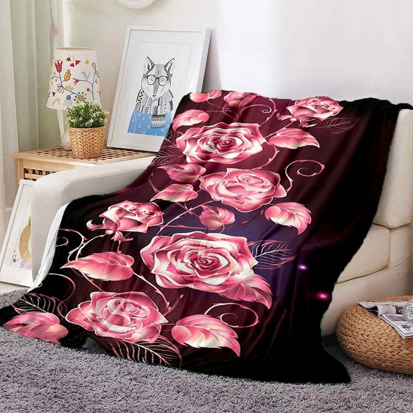 Beautiful Pattern Rose Flower Blanket Flannel Blanket Super Soft Throw Blankets for Bedroom Couch Sofa Girl Woman Birthday Gifts Walmart