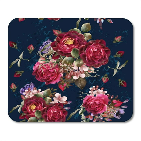 Beautiful Pattern in Vintage on Deep Blue Red Rose Mousepad Mouse Pad Mouse Mat 9x10 inch