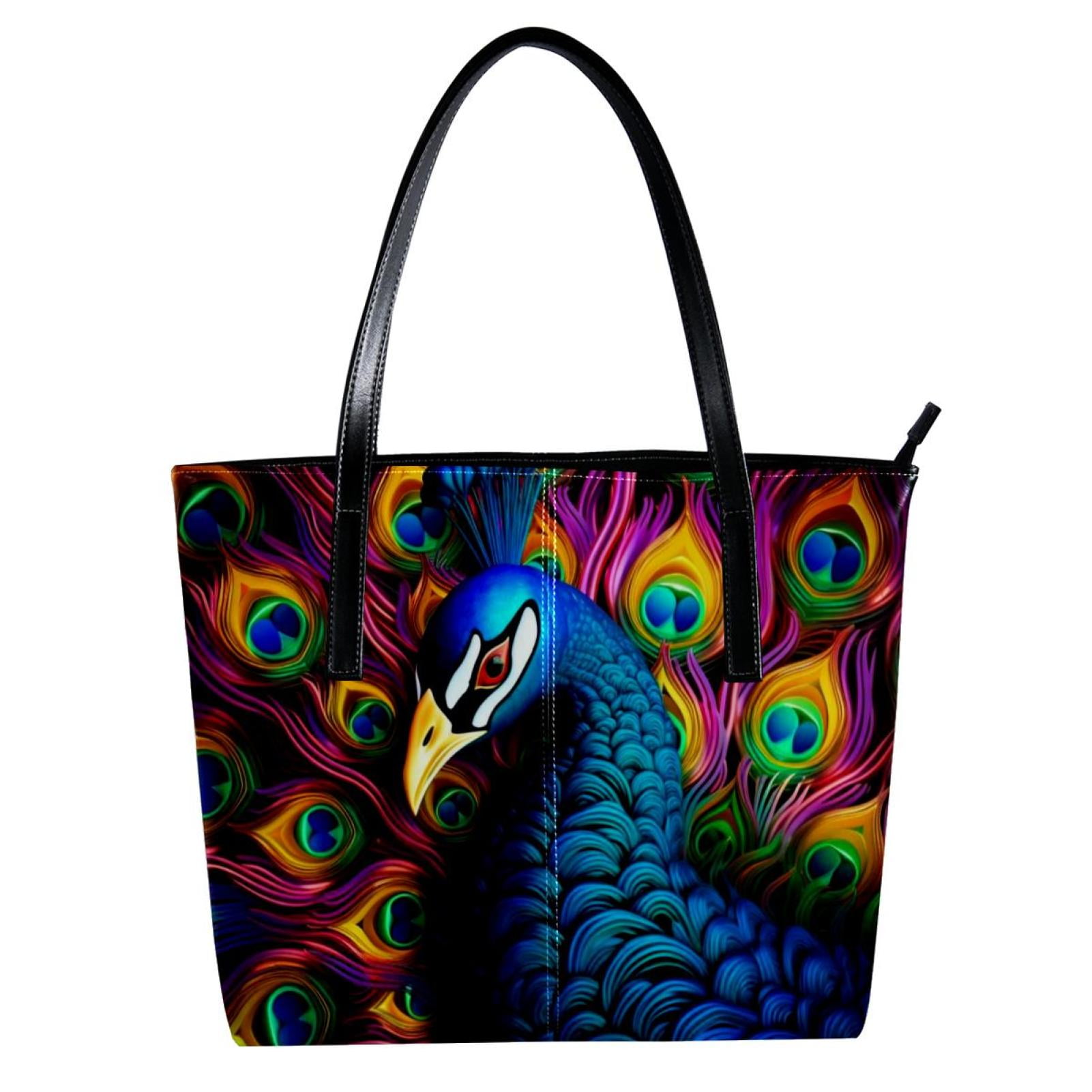 Beautiful Peacock Birds Leather Stitching Handbag High Quality Fashion ...