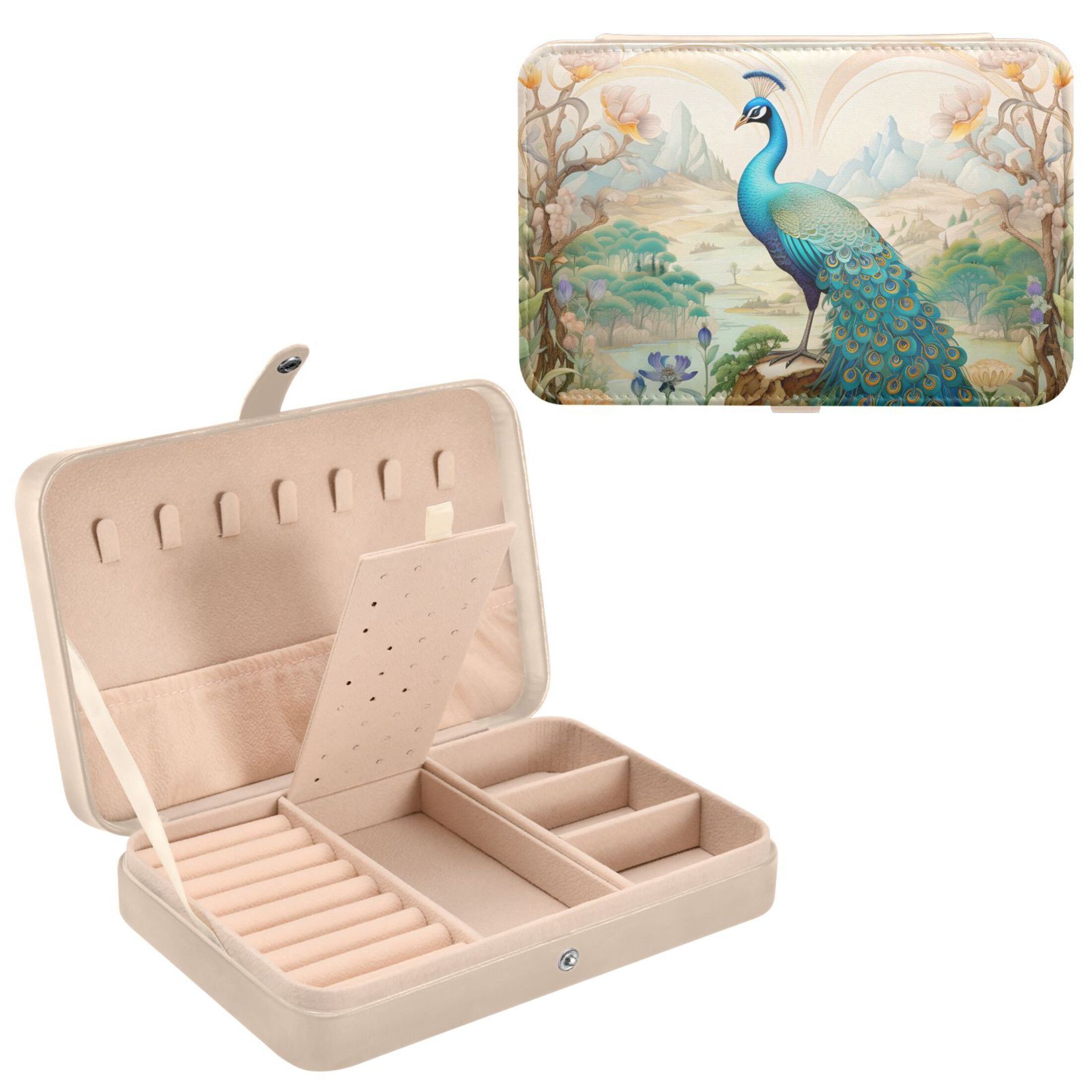 Beautiful Peacock Jewelry Box PU Leather Travel Small Jewelry Organizer