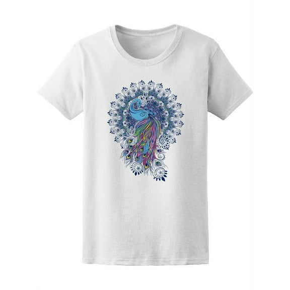 Beautiful Peacock With Mandala  T-Shirt Women -Image by Shutterstock, Female Small