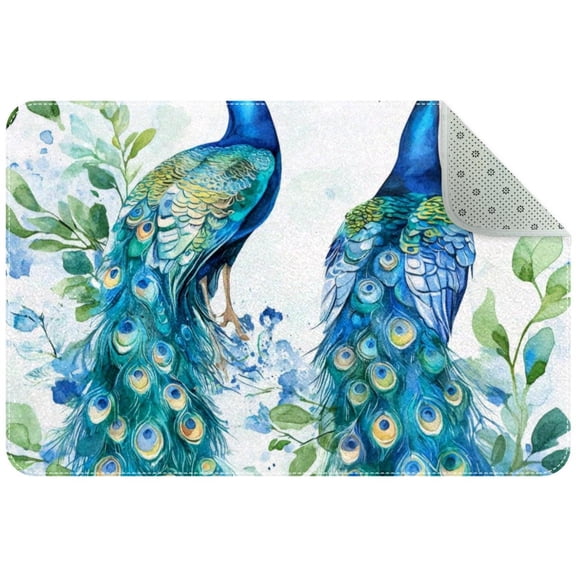 Beautiful Peacocks Pattern Small Area Rug, Non-Slip Door Mat Indoor Floor Mat, Washable Kitchen Rug Entrance DMat for Bedroom Living Room