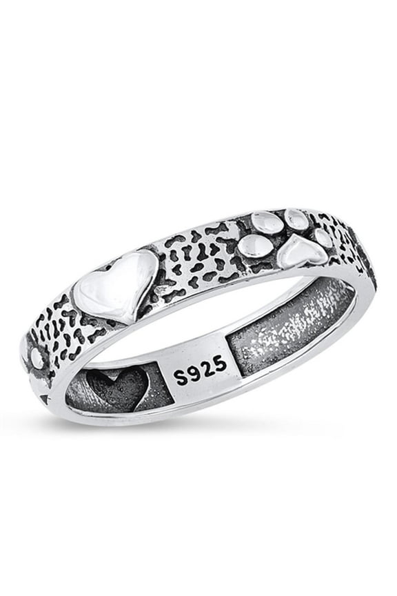 Beautiful Pet Lover Ring 925 Sterling Silver Paw Print Heart Band Jewelry Female Male Unisex Size 7