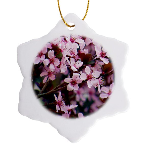 3drose, Beautiful Pink Flowers with Touches of Maroon in the Springtime, 3 inch Snowflake Porcelain Ornament