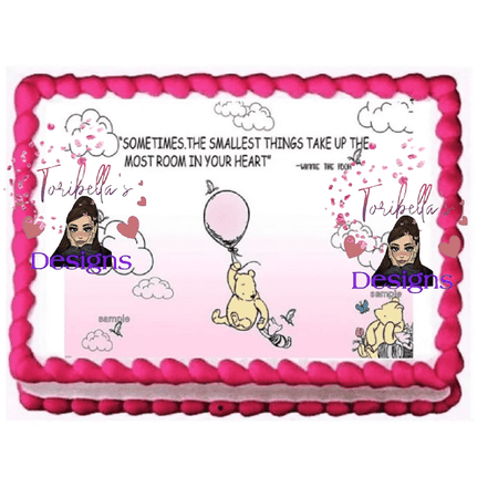Beautiful Pink Pooh Girl Baby Shower Image Edible Cake Topper Frosting Sheet