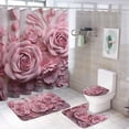 thumbnail image 1 of Beautiful Pink Roses Shower Curtain Sets with Rugs Toilet Lid Cover and Bath Mat Colorful Romantic Floral Shower Curtains with 12 Hooks Waterproof 4 Piece Bathroom Decor Set, 1 of 8