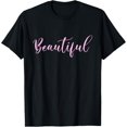 thumbnail image 1 of Beautiful Pink Script Lettering Graphic Short Sleeve Black T Shirt Unisex Tee, 1 of 6