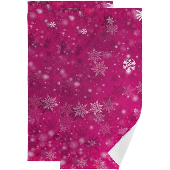 Beautiful Pink Snowflakes Hand Towels 2 PCS, New Year Christmas Kitchen Towel Ultra Soft and Highly Absorbent,Decorative Fingertip Face Towel for Bathroom Hotel, 28.3"x14.4"