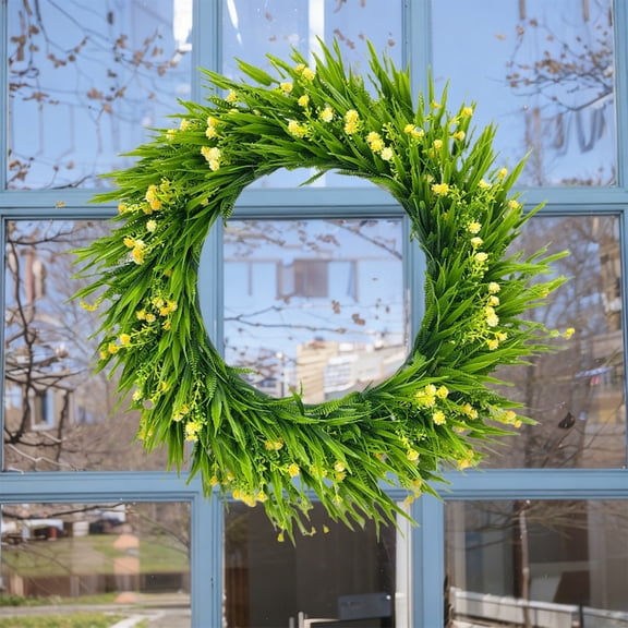 Beautiful Pink and Yellow Simulated Flower Wreath, Pretty Spring Flower Garland, Charming Door Hanging Decoration for Spring Wreaths for Front Door, Window, Wedding
