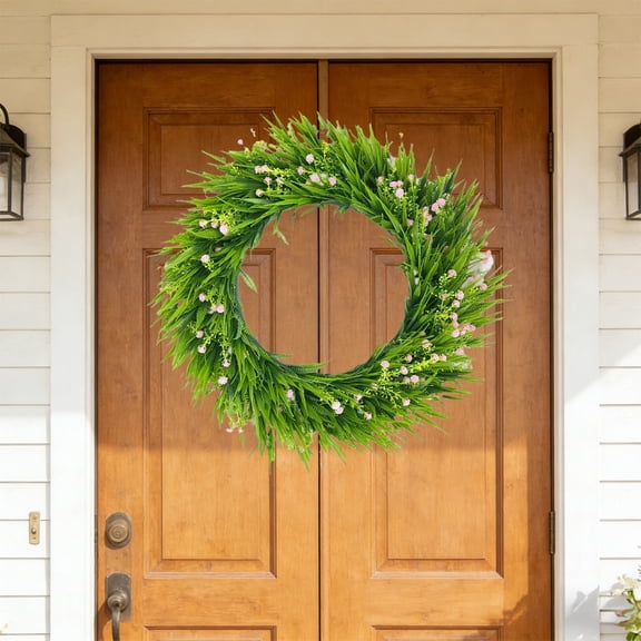 Beautiful Pink and Yellow Simulated Flower Wreath, Pretty Spring Flower Garland, Charming Door Hanging Decoration for Spring Wreaths for Front Door, Window, Wedding