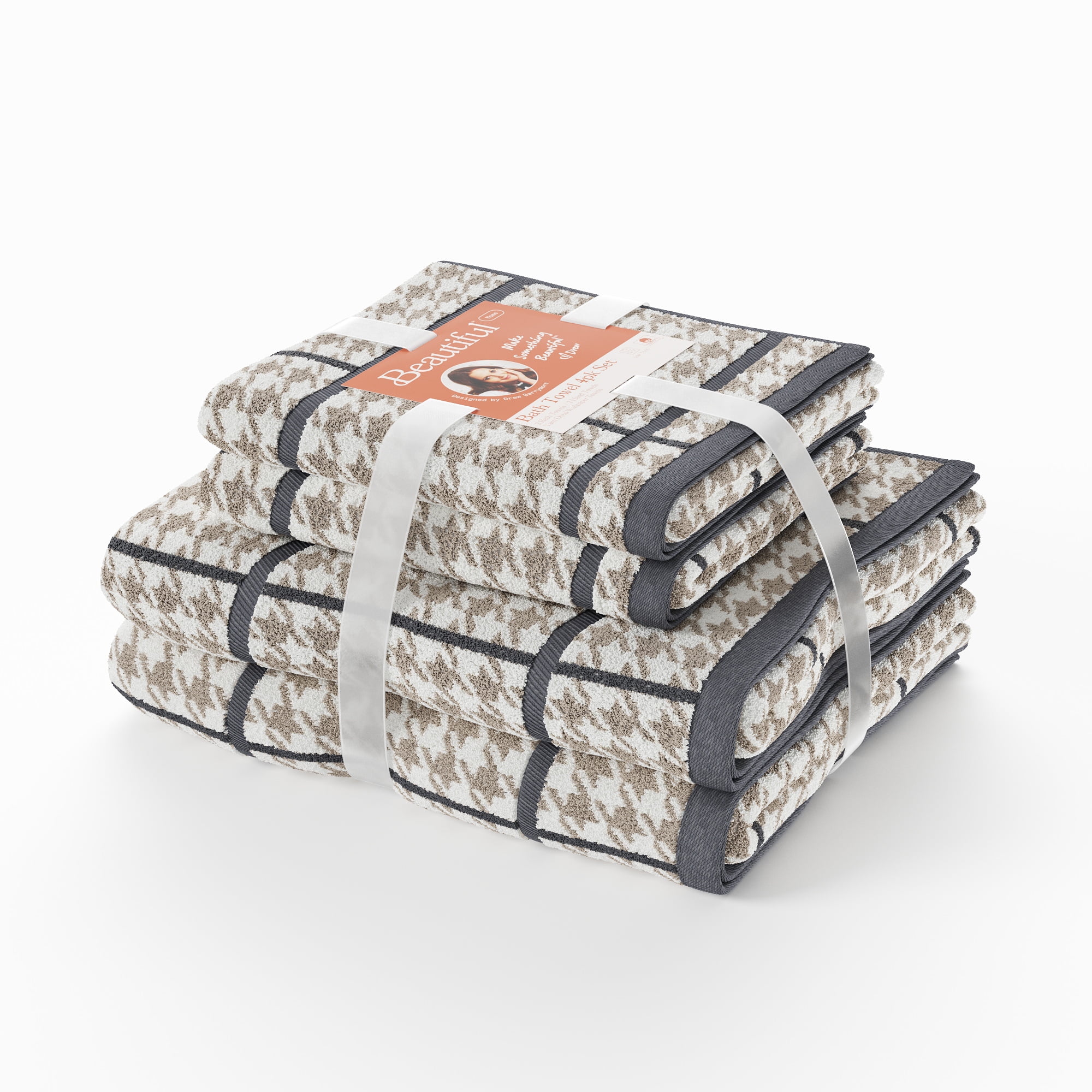 Beautiful Plaid 4pk Towel Set, Contains 2 Bath, 2 Hand - Charcoal Gray by Drew Barrymore