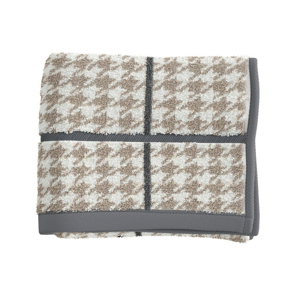 Beautiful by Drew Barrymore Plaid Hand Towel, Soft 100% Cotton, Charcoal Gray
